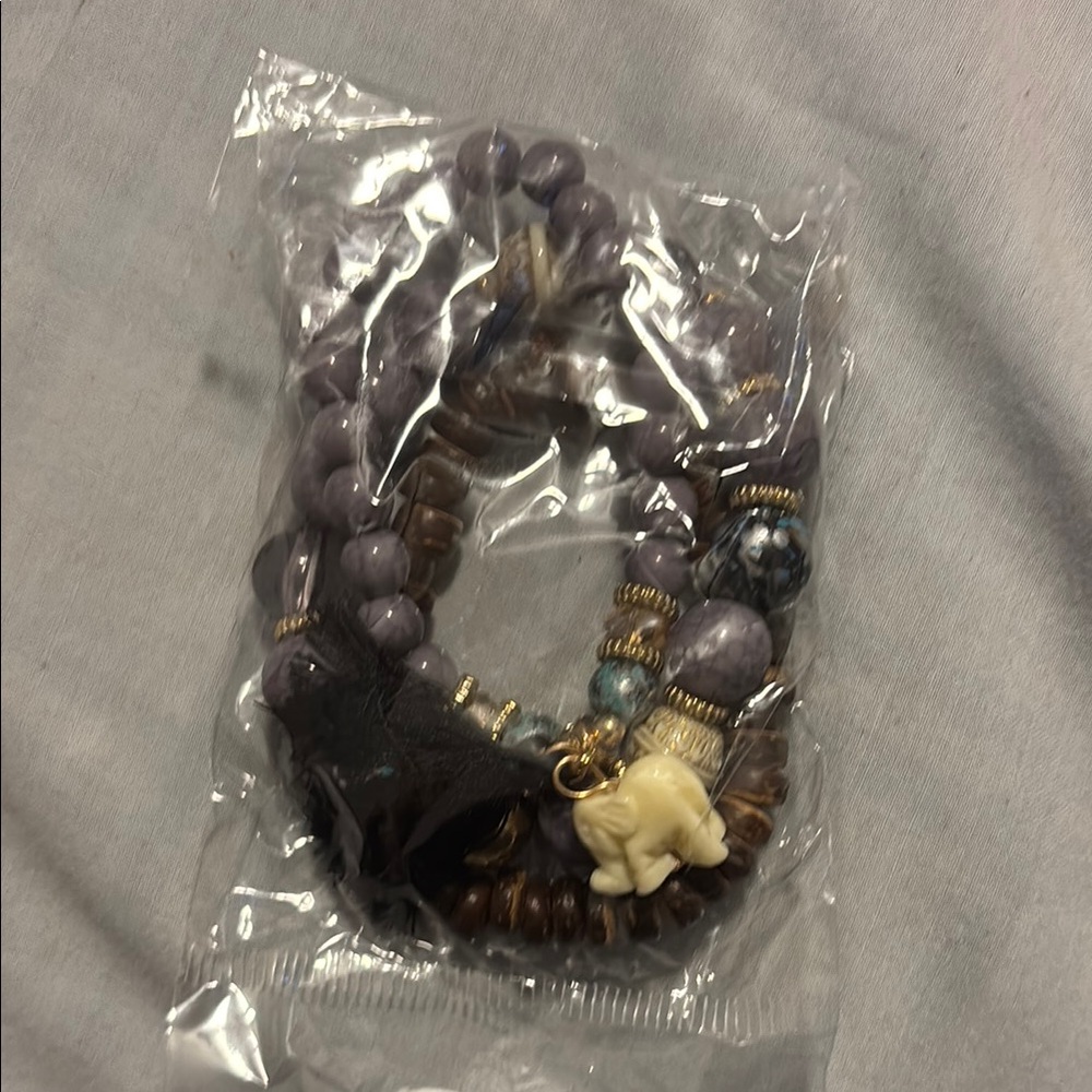 Purple and Brown Beaded Bracelet Set